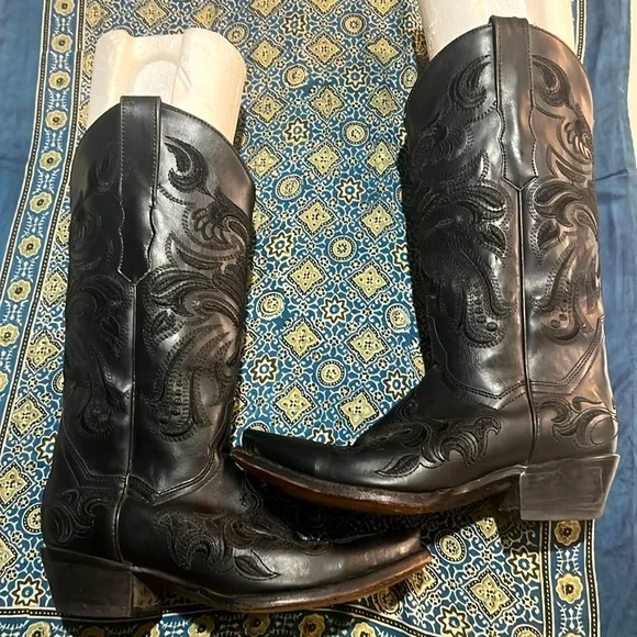 🕵️🕵️🕵️ REPUBLIC OF TEXAS BLACK HANDMADE COWBOY BOOT SIZE 6.5 EUC🕵️🕵️🕵️ - Picture 1 of 13